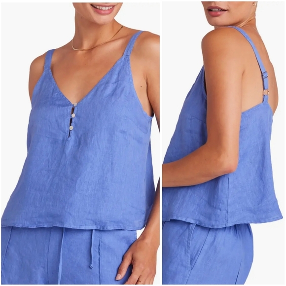 NWT Bella Dahl Button Front Cami Bahia Blue 100% Linen Large - Picture 2 of 8